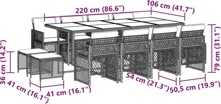 Produktbild vidaXL Garten Essgruppe (220 x 106 x 73 cm)