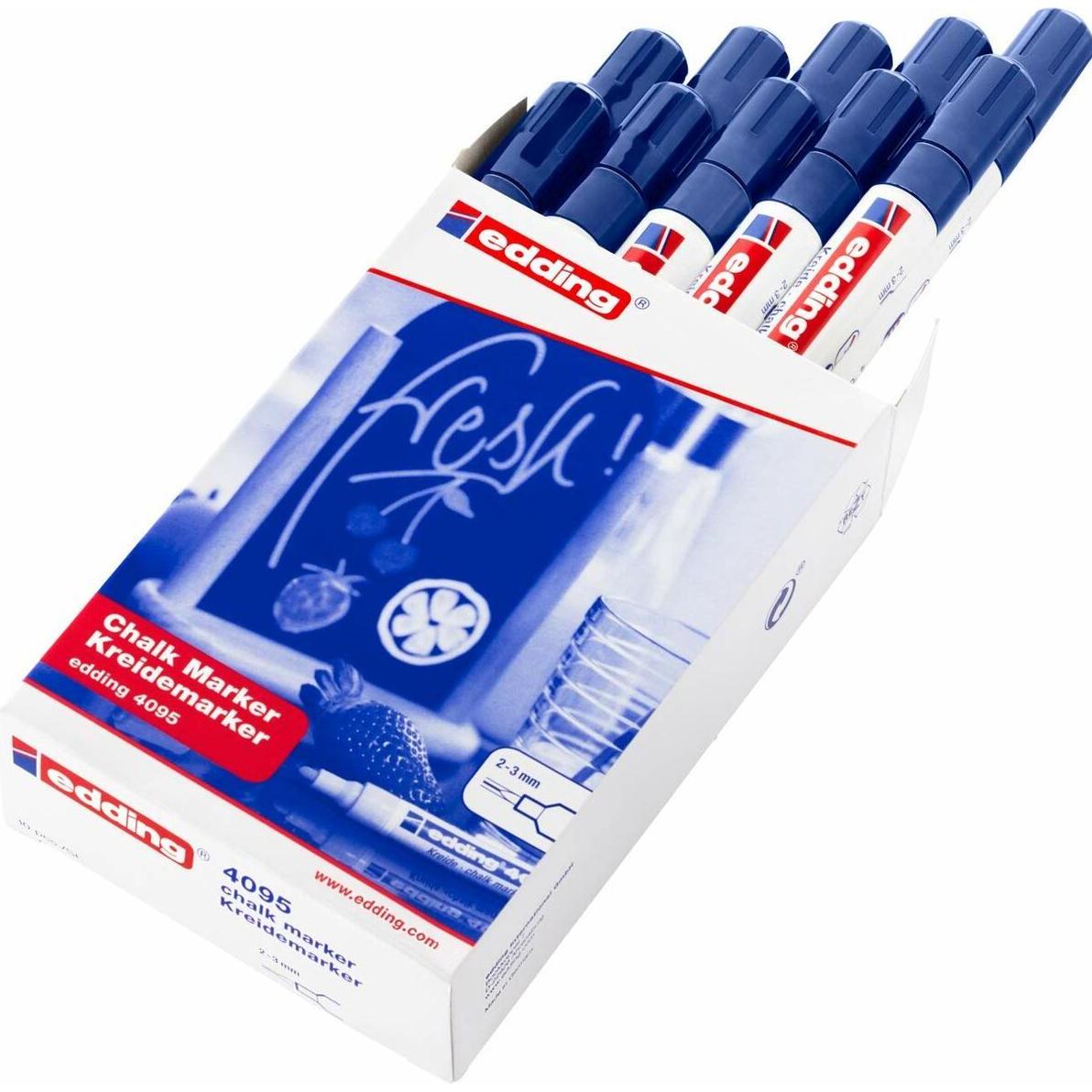 Edding, Marker, Flüssige Kreidemarker 4095 Blau (10 Stück) (Blau, 3 mm, 10 x)