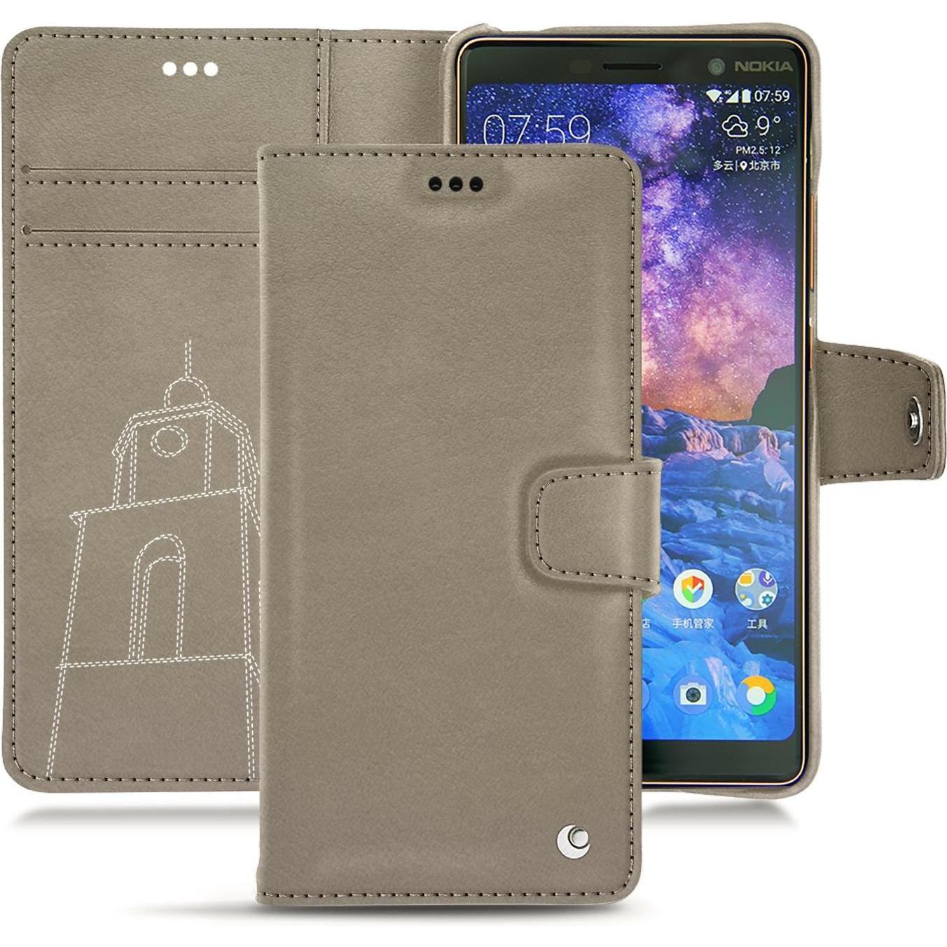 Noreve Lederschutzhülle Wallet (Nokia 7 Plus), Smartphone Hülle, Beige