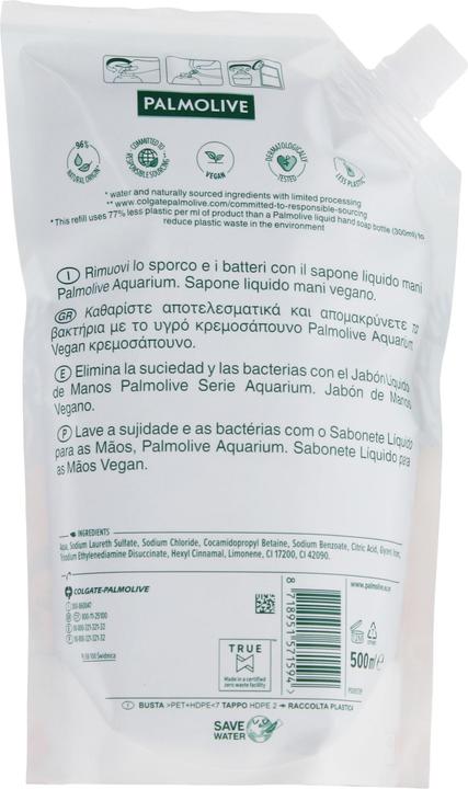Actual product image Palmolive Eco Refill Liquid Soap Aquarium 500ml - Protects Against Bacteria - Vegan - 96% Natural In (Liquid soap, 500 ml)