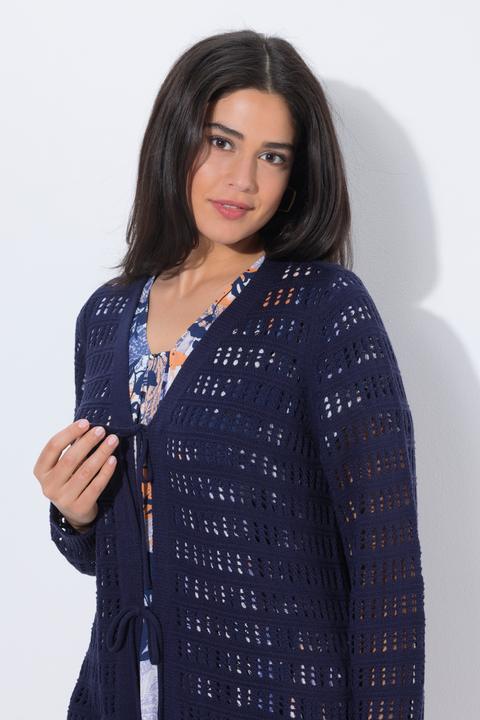 Produktbild Ulla Popken Long-Strickjacke, Band-Verschluss, V-Ausschnitt, Langarm (50, 52)