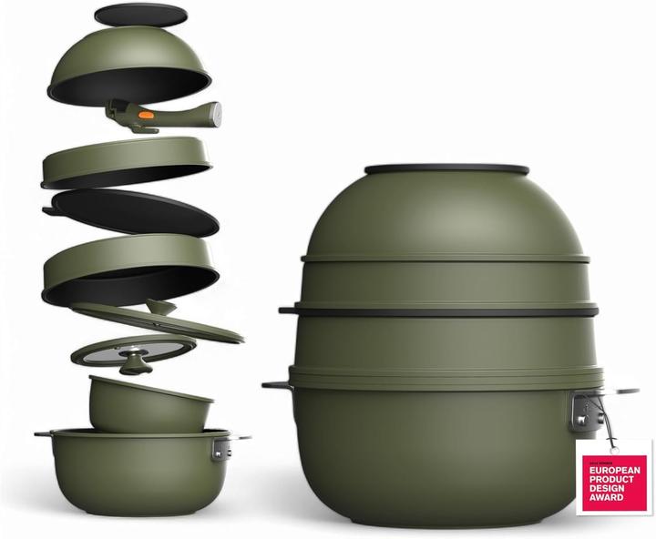 Produktbild MasterPRO Stapelbares 10-teiliges Kochset mit abnehmbarem Griff, keramischer Beschichtung und Thermo-Control (Bratpfanne, Grillpfanne, Kochtopf, Aluminiumguss)