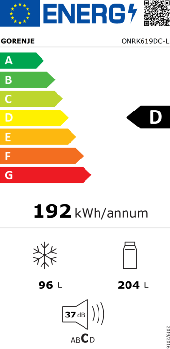 Etichetta energetica Gorenje ONRK619DBK-L (300 l)