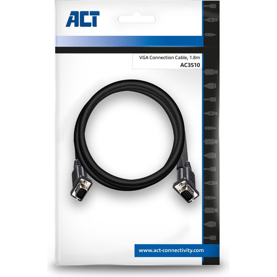 Thumbnail - ACT 1.8 meters VGA connection cable male - male (1.80 m, VGA), Video Kabel