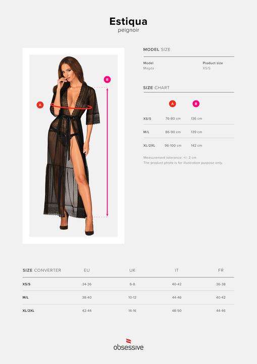 Actual product image Obsessive Long dressing gown with dots and lace (L, M)