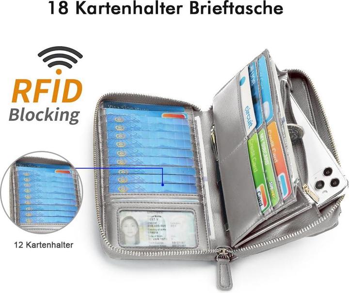 Produktbild Only-Bags.Store Kleines Portemonnaie mit Kreditkartenfächern, Handytasche mit Reissverschluss um 2 Riemen