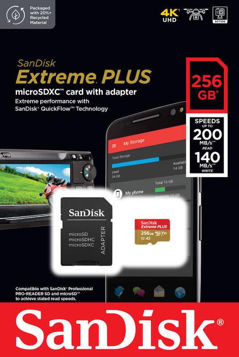 Productafbeelding SANDISK Ext PLUS microSDXC +SD /s (256 GB, microSDXC, U3, UHS-I)