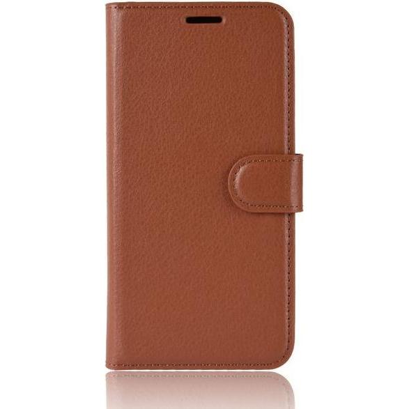 MU Classic Litchi Leder Bookcover Series (Huawei P Smart+), Smartphone Hülle, Braun