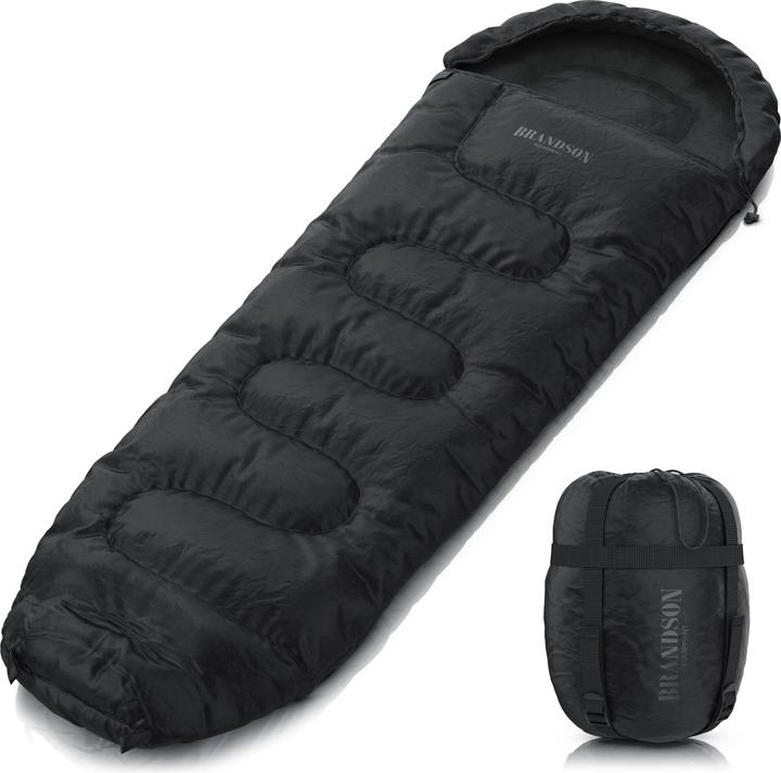 Actual product image Brandson Mumien-Schlafsack, Outdoor, Winterschlafsack bis -18°C, 2 Kordelzüge für Gesicht und Hals, schwarz (220 cm)