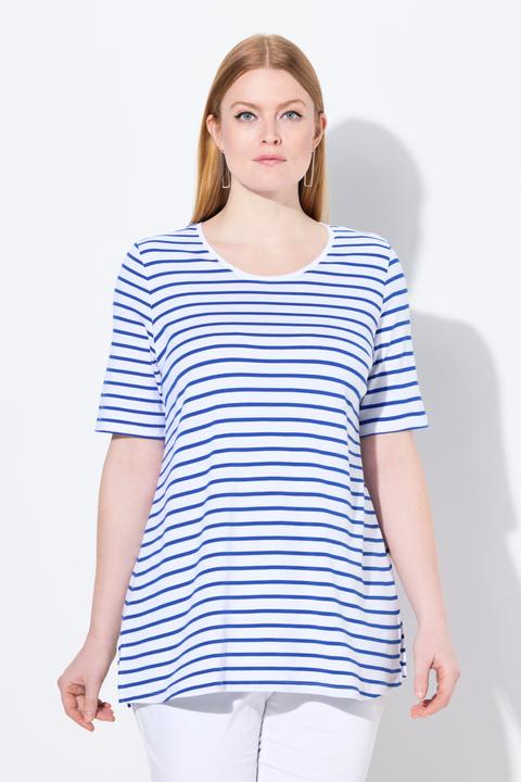 Produktbild Ulla Popken Ringelshirt, A-Linie, Rundhals, Halbarm, Pima Cotton (50, 52)