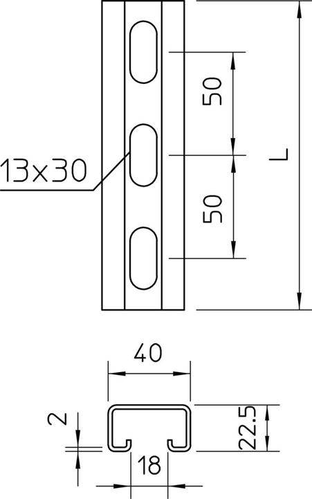 Produktbild OBO Bettermann Profilschiene gelocht, Schlitzweite 18mm 1121960 (200 cm)