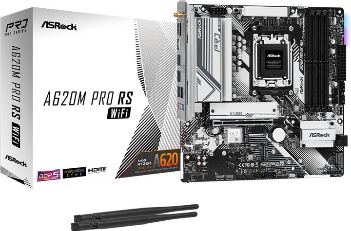 Image du produit AsRock MB AMD AM5 A620M PRO RS WiFi (AM5, AMD A620, mATX)