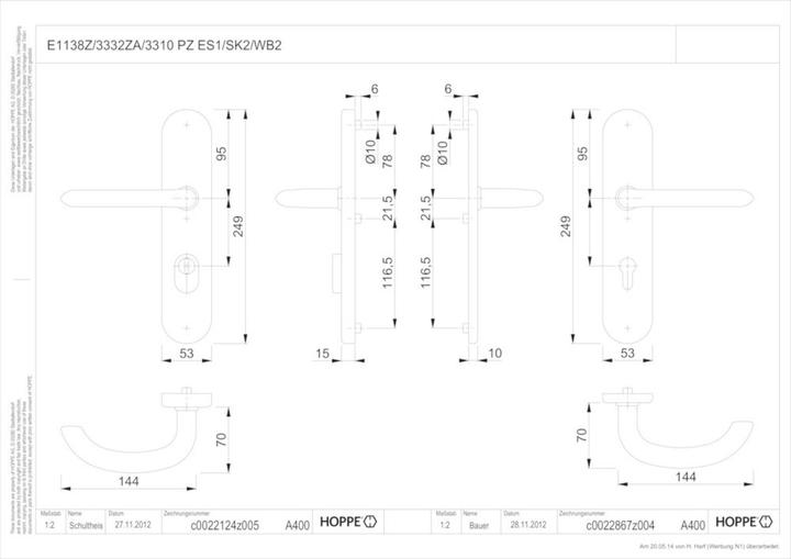 Produktbild Hoppe Schutzgarnitur Marseille E1138Z/3332ZA/3310 Edelstahl F69 92 mm 67-72 mm