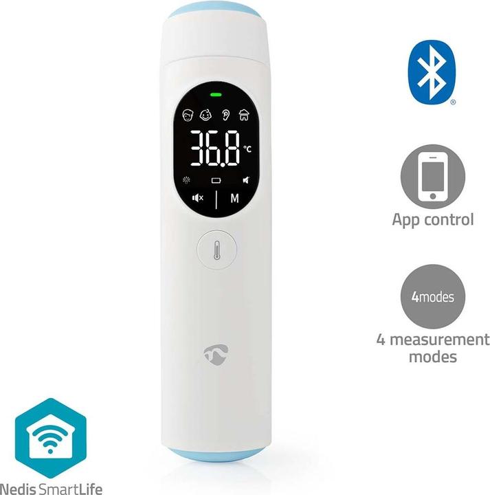 Image du produit Nedis Thermomètre infrarouge SmartLife | Indicateur LED | Oreille / Front | Blanc (Auriculaire, Front)