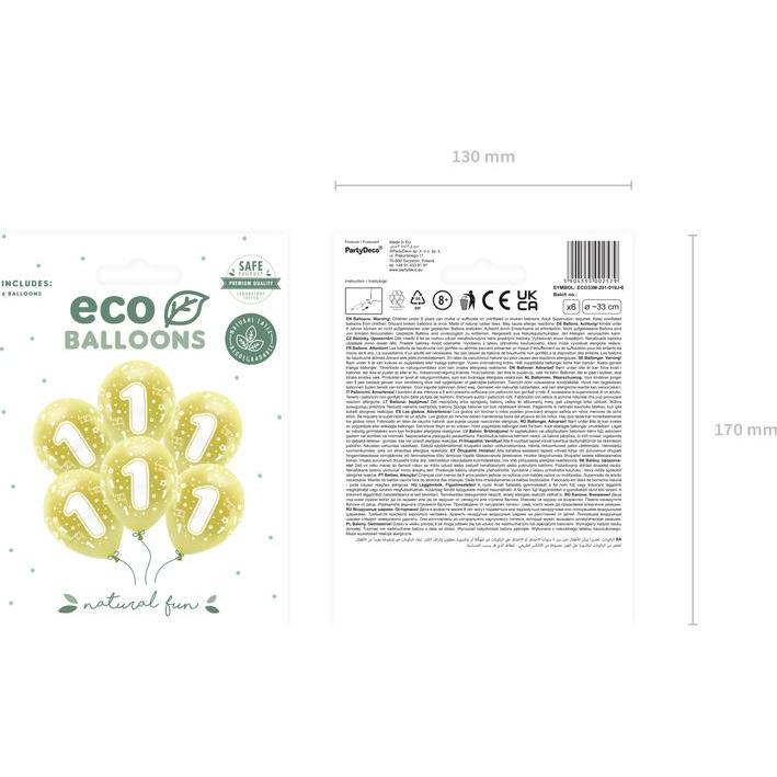 Thumbnail - Partydeco Metallic Eco Balloons 33 cm, Number " 1 ", light gold (1 pkt / 6 pc.)