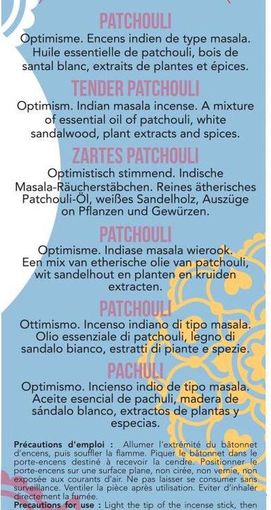 Nährwerte und Zutaten Aromandise Trad. Räuchers. Patchouli