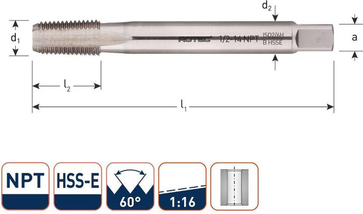 Actual product image Rotec 343.0100 HSSE 800 M.Gewindebohrer NPT 1/2-14
