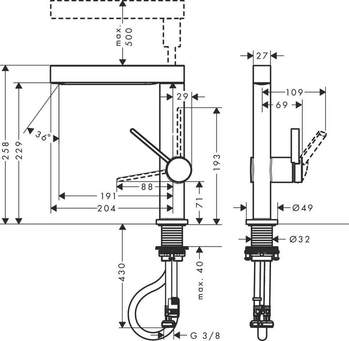 Produktbild hansgrohe Waschtischarmatur mit Einhebelmischer Finoris schwarz 76063670