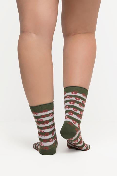 Immagine prodotto Ulla Popken Calzini in confezione da tre con fiorellini e orli arrotolati (confezione da 3, 50/56)