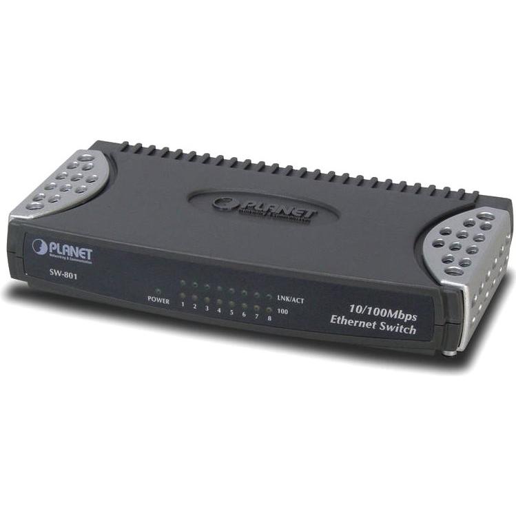 Thumbnail - Planet Industrieller Fast Ethernet Switch 8-Port 10/100 Mbps RJ45 IP30 (8 Ports), Netzwerk Switch, Schwarz