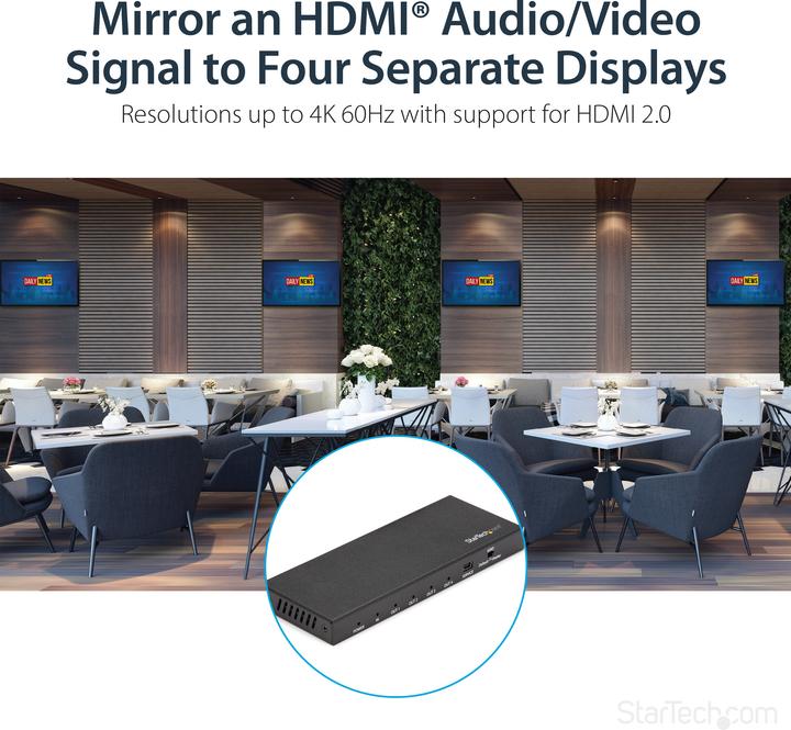 Productafbeelding StarTech HDMI Splitter - 4 Poort - 4K 60Hz - HDMI Splitter 1 In 4 Uit - 4 Weg HDMI Splitter - HDMI Poort...