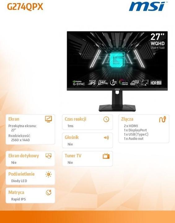 Produktbild MSI G274QPXDE (2560 x 1440 Pixel, 27")