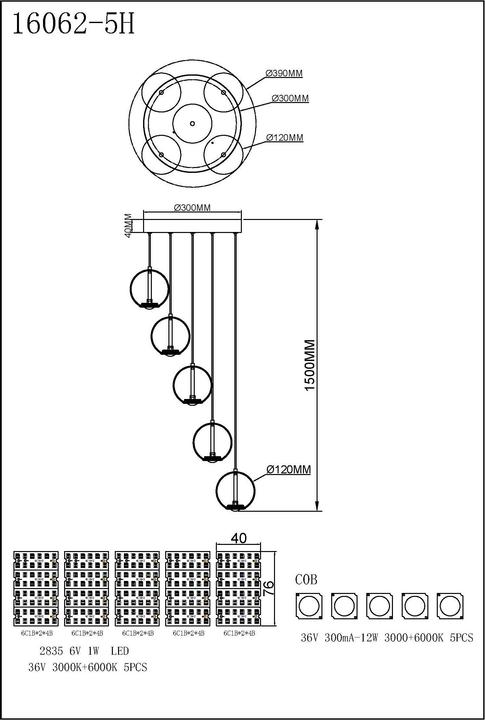 Produktbild Globo Simmons LED Hängeleuchte 40W CCT Grau Matt, Metall Memoryfunktion Ø12cm 16062-5H (4400 lm)