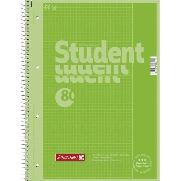 Brunnen, Heft + Block, Kollegblock Student Colour Code A4 90g/qm 80 Blatt kiwi Lineatur 26 (A4, Kariert)