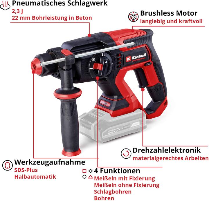 Produktbild Einhell Power X-Change TP-HD 18/22 D Li BL - Solo SDS-Plus-Akku-Bohrhammer 18 V (Akkubetrieb)