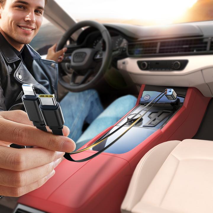 Produktbild Joyroom 4-in-1 Car Charger 30W with Retractable USB-C/Lightning Cables