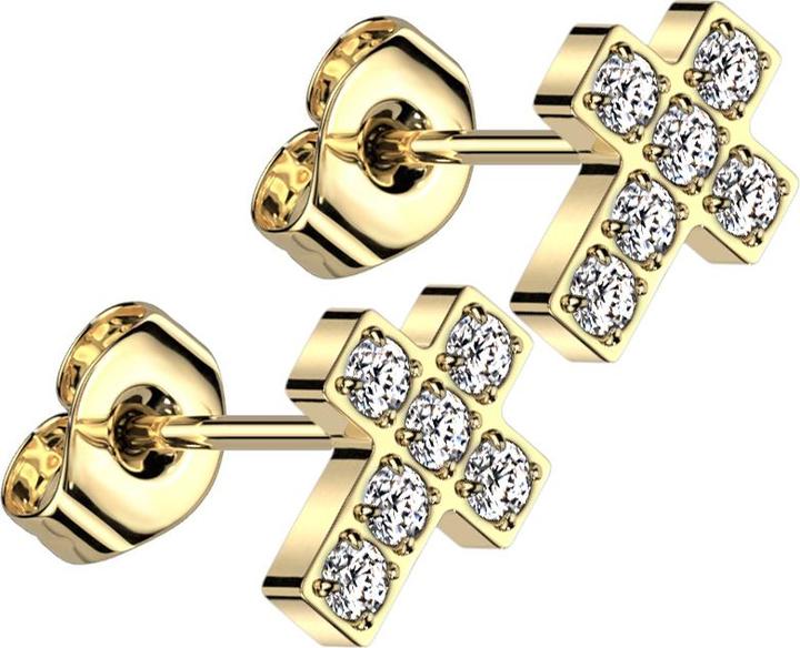 Immagine prodotto Star Piercing Orecchini a perno Threadless con croce placcata in oro e cristalli d'argento (senza ottone, Titanio)