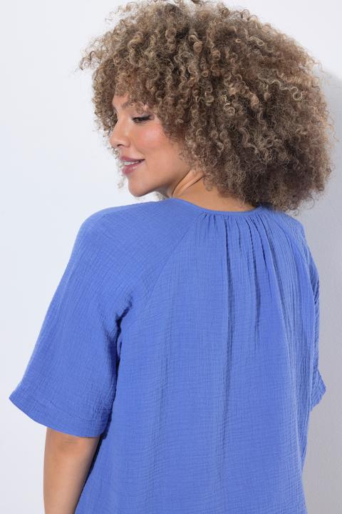 Actual product image Ulla Popken Short Sleeve Split Neck Muslin Blouse (46)