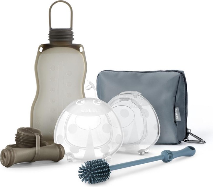 Haakaa On-the-go Pumpen und Aufbewahren Set - Stahlblau