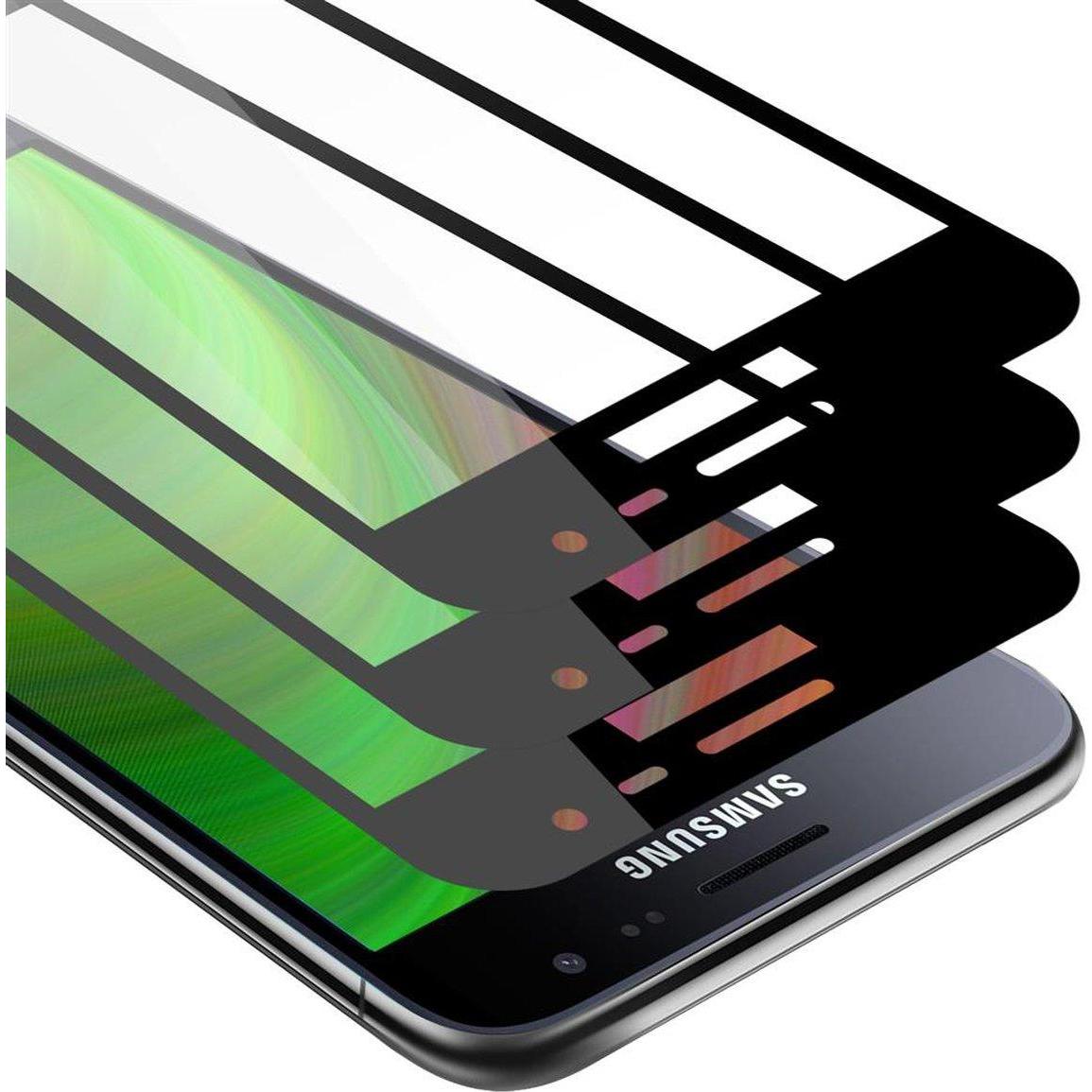 Cadorabo Vollbild Displayschutzglas (3 Stück, Samsung Galaxy J3 (2016)), Smartphone Schutzfolie, Schwarz