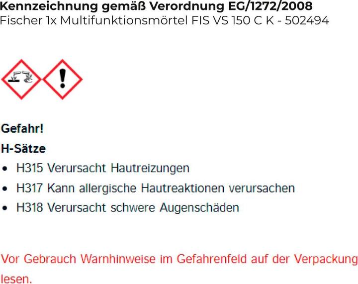 Produktbild Fischer Multifunktionsmörtel FIS VS 300 T K