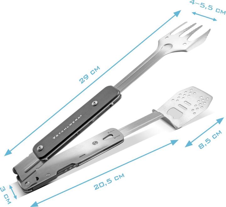 Immagine prodotto Stahlwerk Set di strumenti per grigliate BBQ con pinze per grigliate Forchetta per grigliate Giratore per