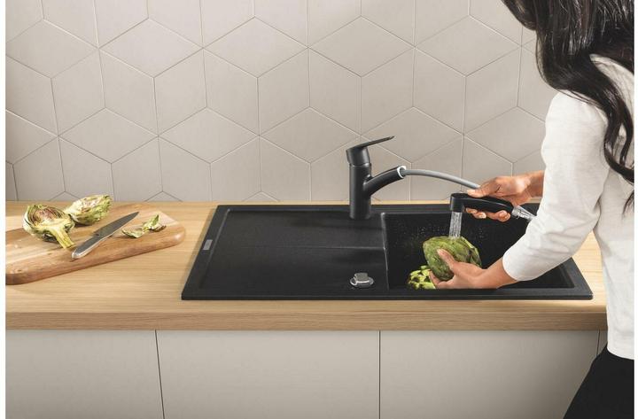 Productafbeelding Grohe Start QuickFix keukenmengkraan, platte uitloop, draaibaar, mat zwart