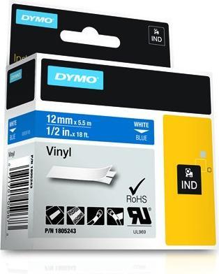 Produktbild Dymo Rhino 12mm weiß auf blau Vinyl (1.20 cm, Blau)