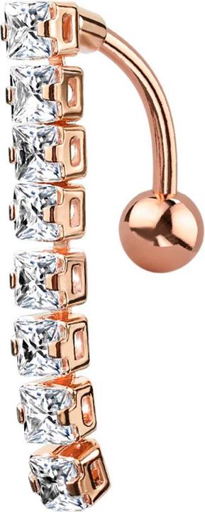 Image du produit Star Piercing Banane rose doré avec pendentif poutre avec cristaux carrés (Laiton, Acier chirurgical 316L)