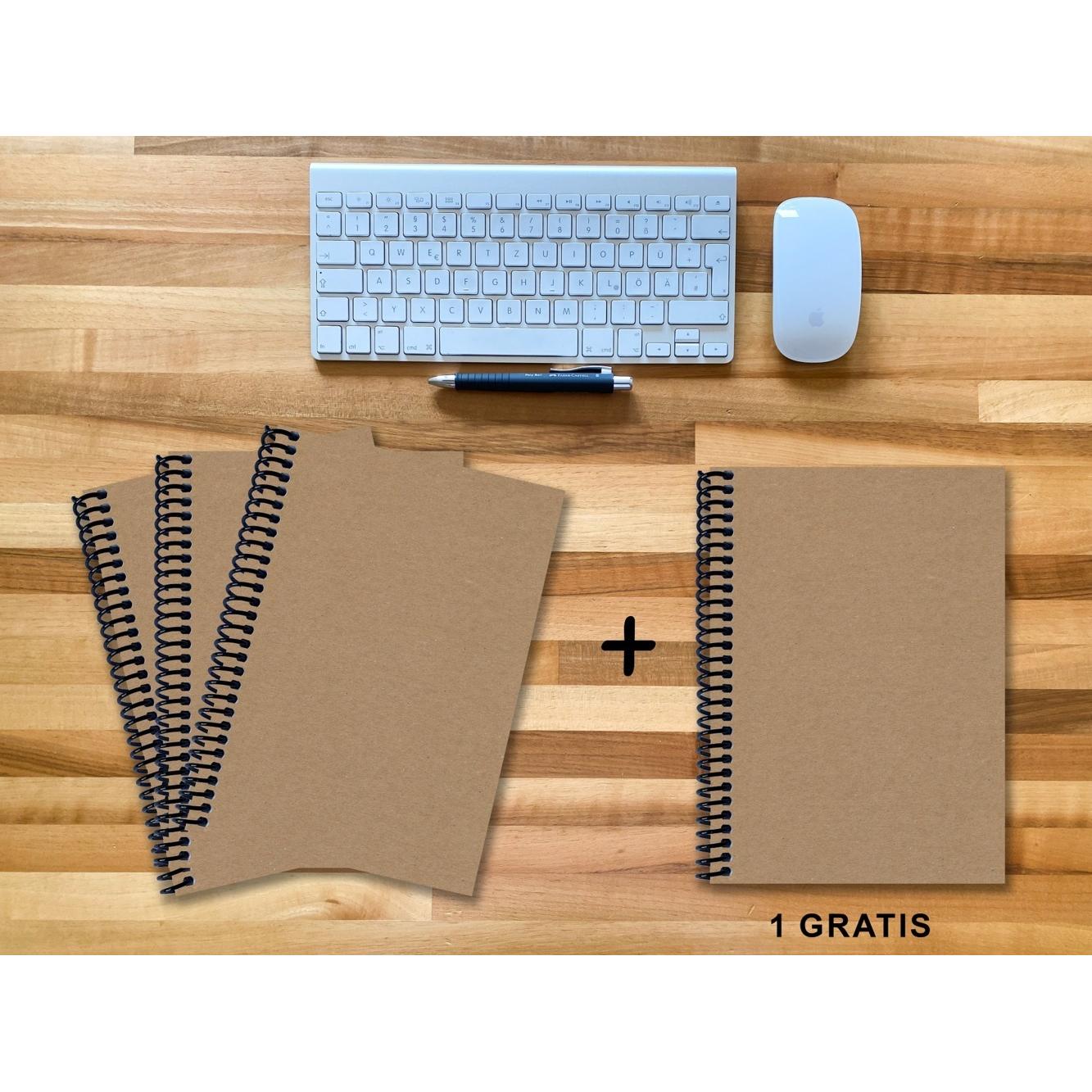 E & Z, Heft + Block, A 4 Notizbuch - Set, 3+1 gratis, Luxury 80 Seiten MUSKAT Designerecycling, kariert 10x10mm (A4, Kar...