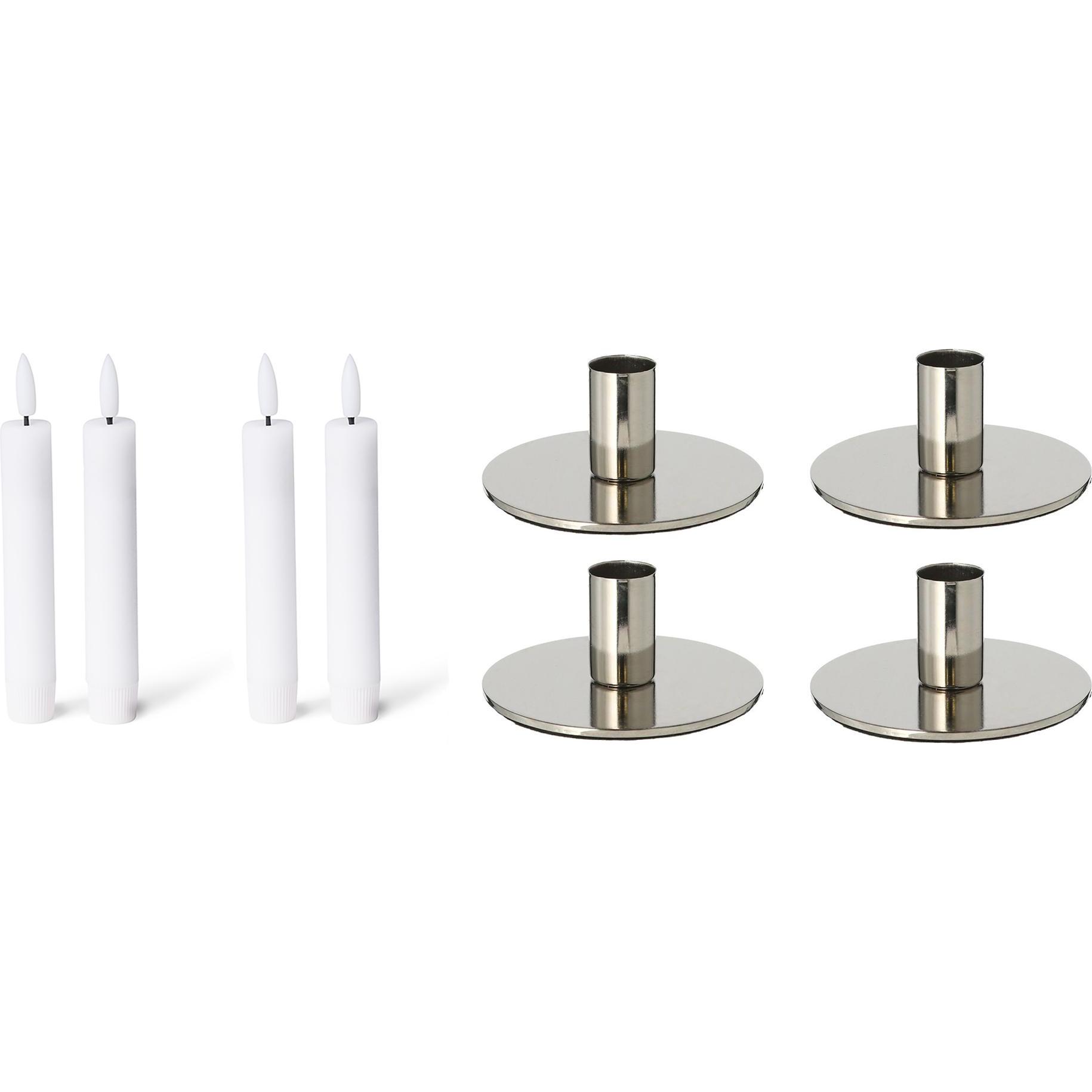Novaliv, Kerzenständer, 4er-Set Stabkerzenhalter SILBER Weihnachtsdekoration candle holder 10x5cm Metall mit LED