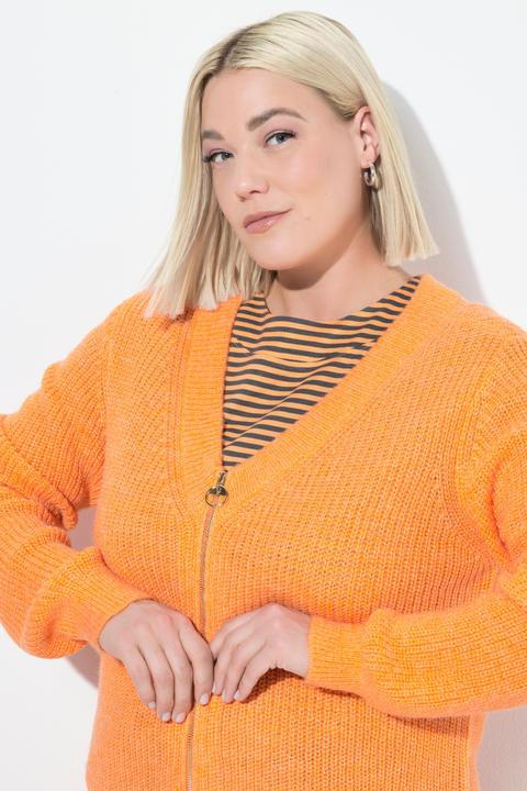 Image du produit Ulla Popken Cardigan en maille côtelée, col en V et manches longues, laine mélangée (46, 48)