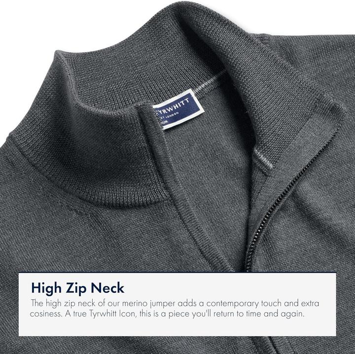Image du produit Charles Tyrwhitt Pull en Laine Mérinos à Fermeture Éclair Quart (M)