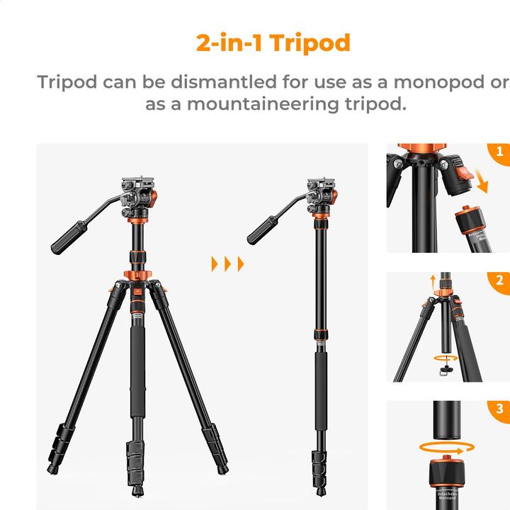 Produktbild K&F Concept K234A7+FH-03 Magnesium Aluminum Alloy Tripod (Metall)