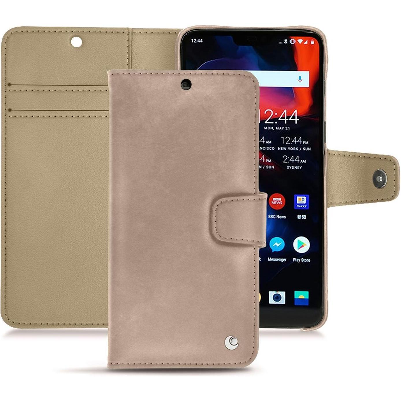 Noreve Lederschutzhülle Wallet (OnePlus 6), Smartphone Hülle, Beige