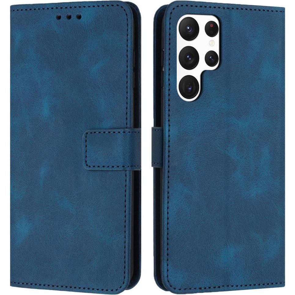 Cover-Discount Wildleder Look Etui im Vintage Design (Samsung Galaxy S25 Ultra), Smartphone Hülle, Blau