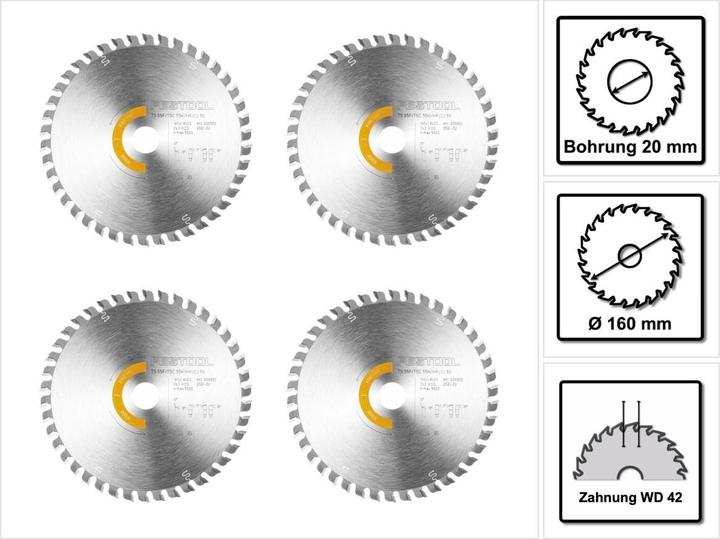 Image du produit Festool Wood Fine Cut HW Lame de scie circulaire 160 x 1,8 x 20mm WD42 (4x 205553)