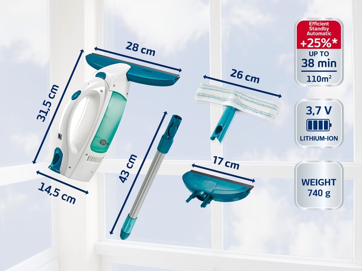 Actual product image Leifheit Dry & Clean window vacuum cleaner set with handle, washer, narrow suction nozzle