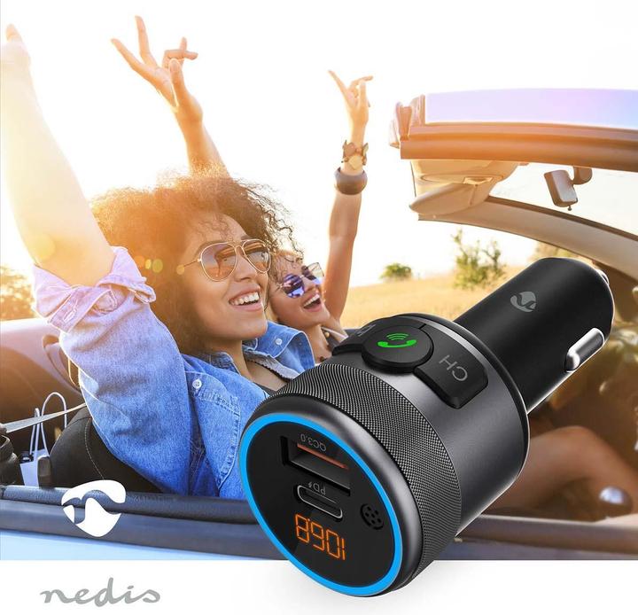Actual product image Nedis Car Audio FM Transmitter - Fixed - Hands-free - 1" - Amber Screen - Bluetooth - PD 18 W/PD 2