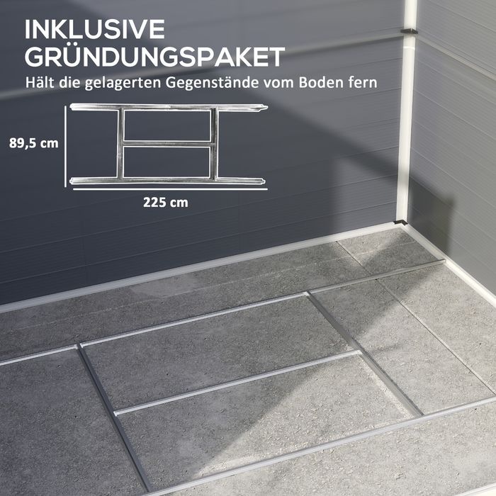 Immagine prodotto Swisshandel24 Gerätehaus 4,1m³, Pultdach, 240x190x180/228 cm, mit Abschliessbar, Fenster, Grau